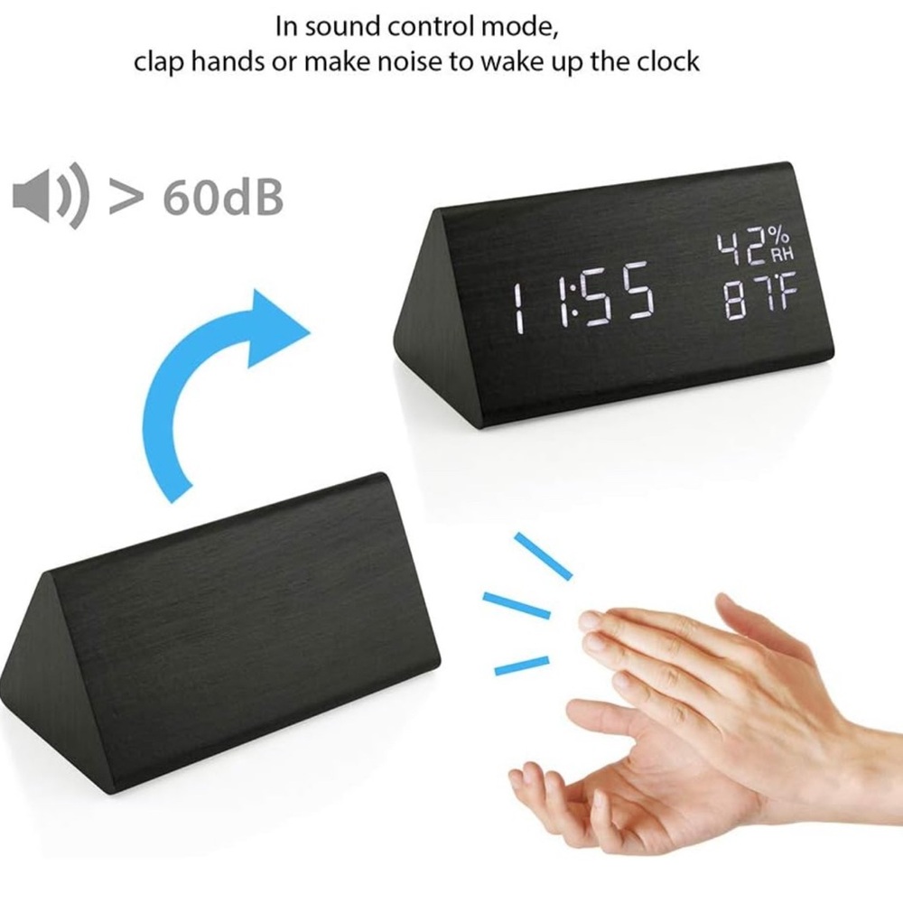 Black Digital LED Multi Function Alarm Clock-Temperature and Humidity Display - Picture 8 of 9